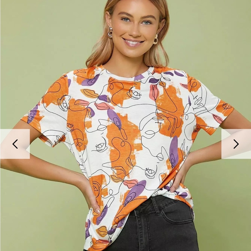 Tee T Shirt Women’s Short Sleeve Graphic Round Neck Casual Top Multicolor XL